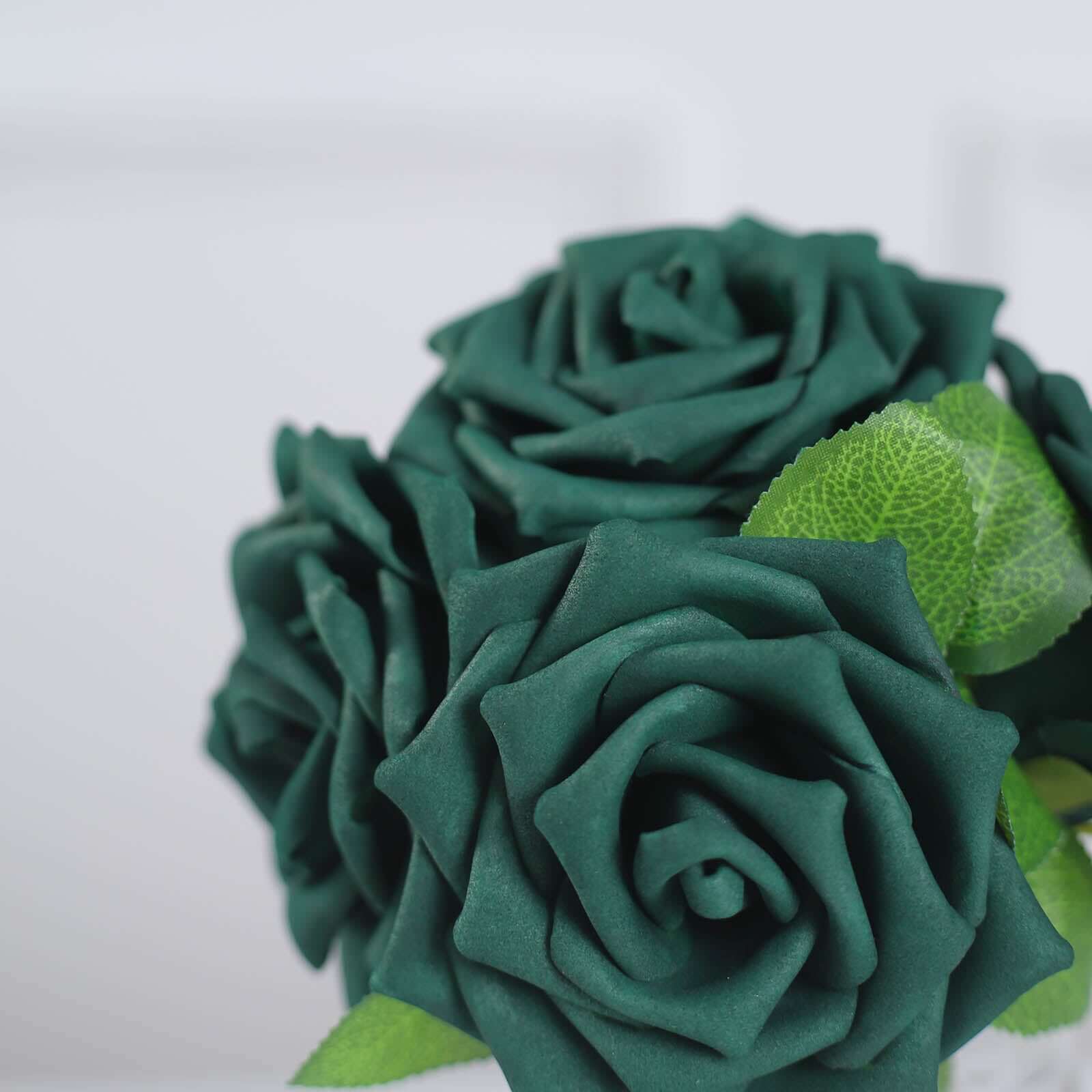 24 Roses Hunter Emerald Green Artificial Foam Flowers With Stem Wire and Leaves 5