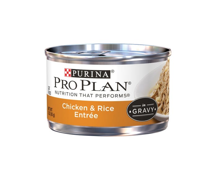 Purina Pro Plan Chicken  Rice Entrée in Gravy Adult Wet Cat Food， 3 oz. Can