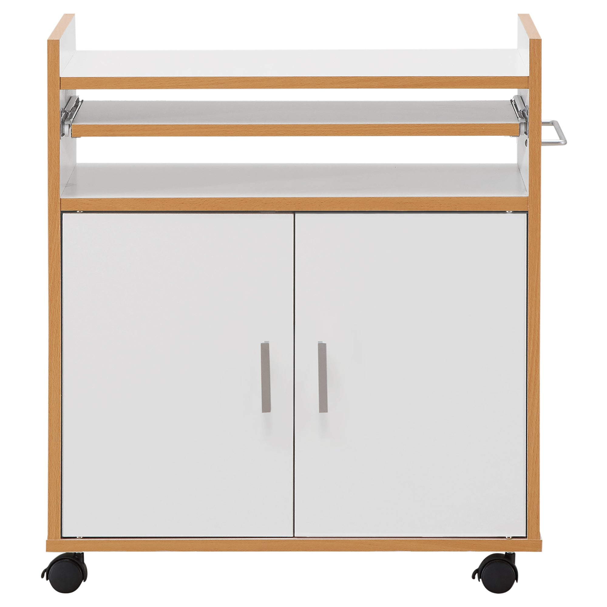 Costway Rolling Kitchen Trolley Microwave Cart Storage Cabinet W/ Removable Shelf White