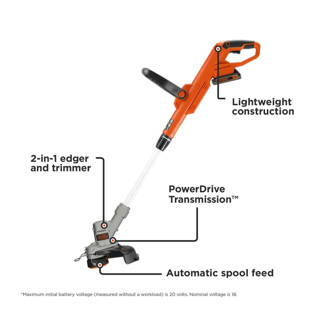 BLACK+DECKER 20V MAX Cordless Battery Powered 2-in-1 String Trimmer & Lawn Edger Kit with (1) 2Ah Battery & Charger LST300