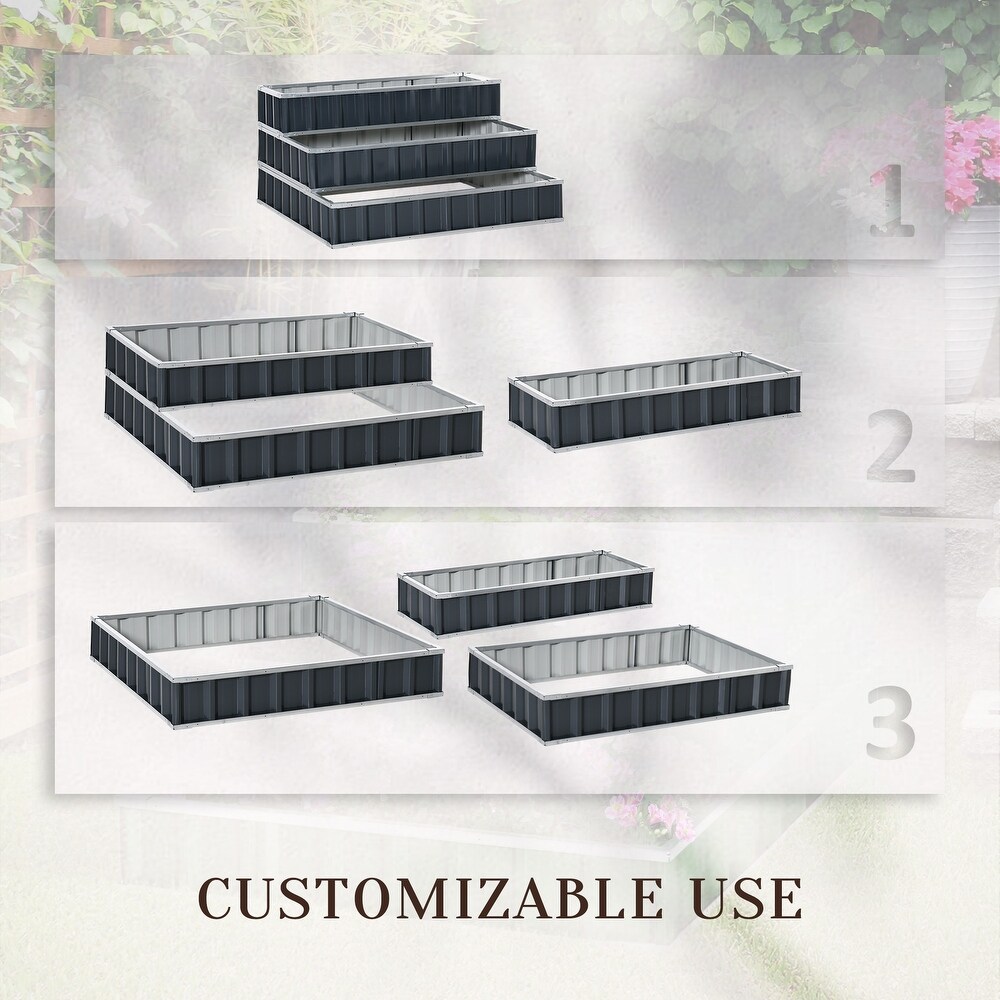 Outsunny 3 Tier Metal Raised Garden Bed  Elevated Outdoor Planter Box Kit for Vegetables  Herbs  and Flowers