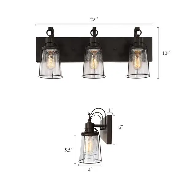 Farmsy Modern Farmhouse 3-Light Linear Glass Bathroom Vanity Lights Industrial Metal Wall Sconces - L22