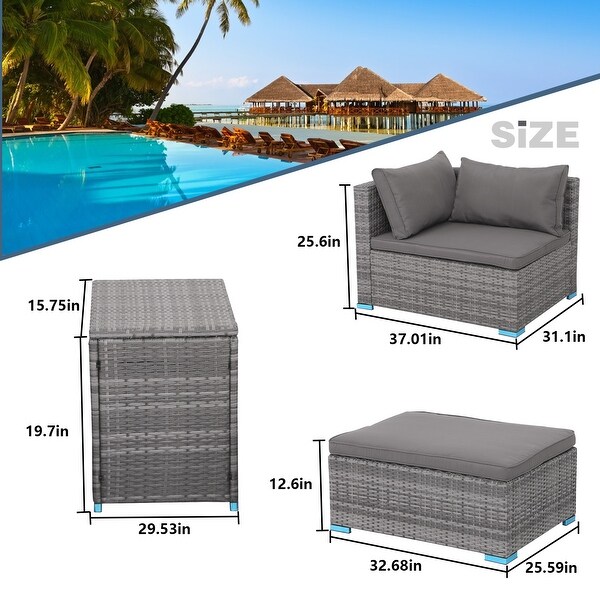 5piece Patio Furniture Wicker Sectional Sofa Set with Cushions