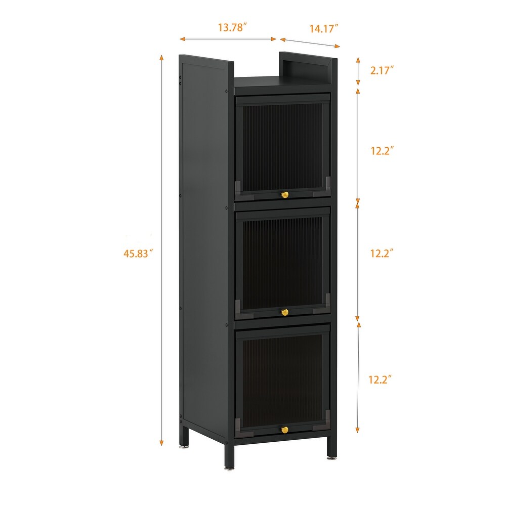 Modern Three tier Glass Door Cabinet with Featuring Four tier Storage Storage Cabinet