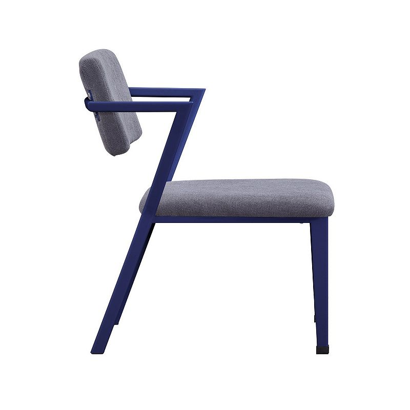 Fabric Upholstered Metal Base Chair with Flared Armrest， Blue and  Gray