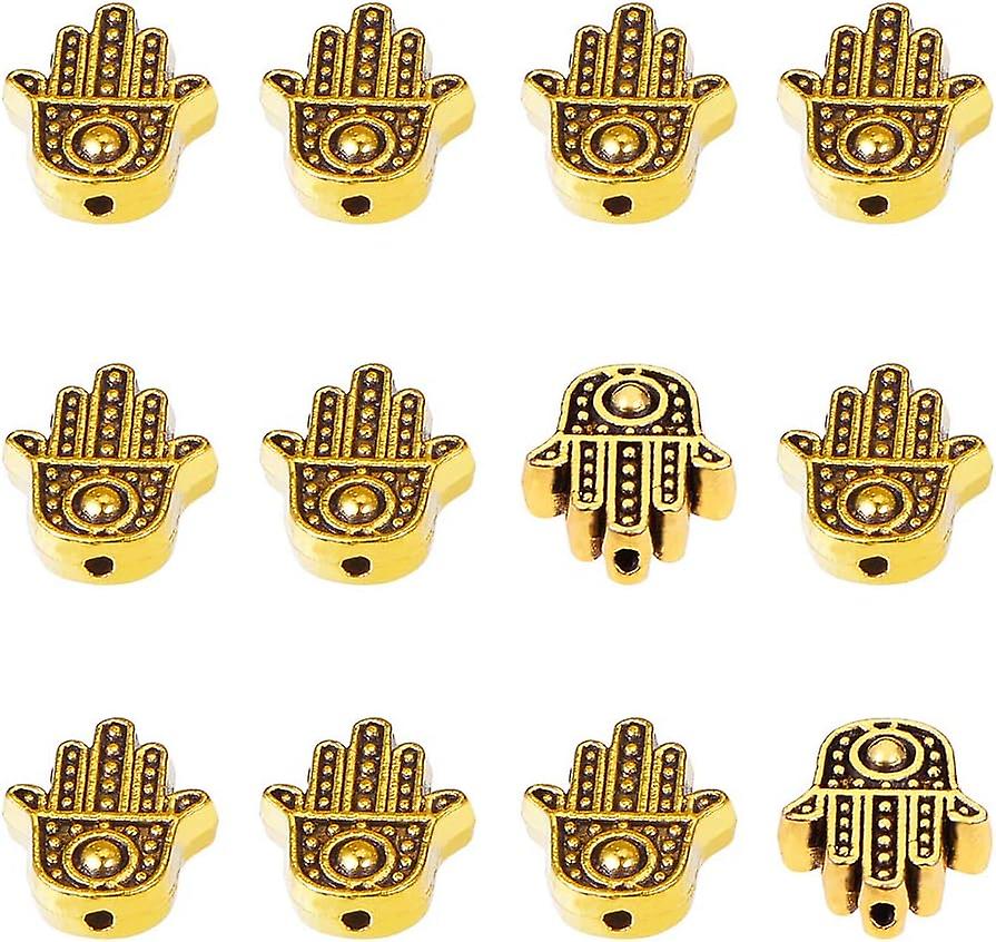 100pcs Hamsa Hand Beads， Tibetan Alloy Hand Of Miriam Beads Antique Golden Hand Of Fatima Jewelry Spacers Metal Loose Spacers Beads For Bracelet Jewel