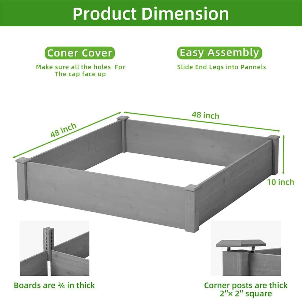 BTMWAY 48 in. L x 48 in. W x 10 in. H Cedar Wood Outdoor Square Raised Garden Bed Kit， Planter Box， Tool-Free Assembly CXXSQ-GI81262D469-Gardenbed01