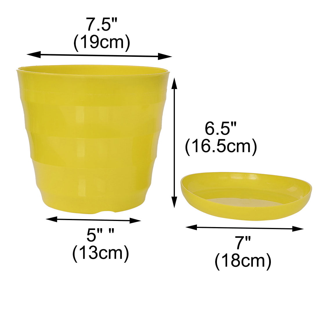 Home Balcony Garden Plastic Round Plant Planter Flower Pot Yellow 19cm Dia