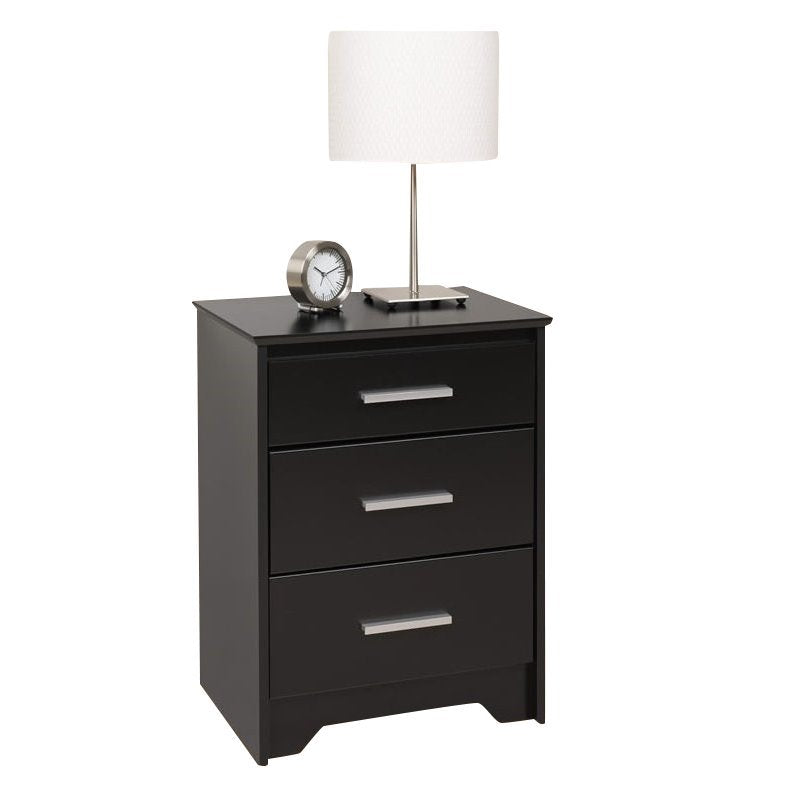 Home Square Tall 3 Drawer Wood Nightstand Set in Black (Set of 2)