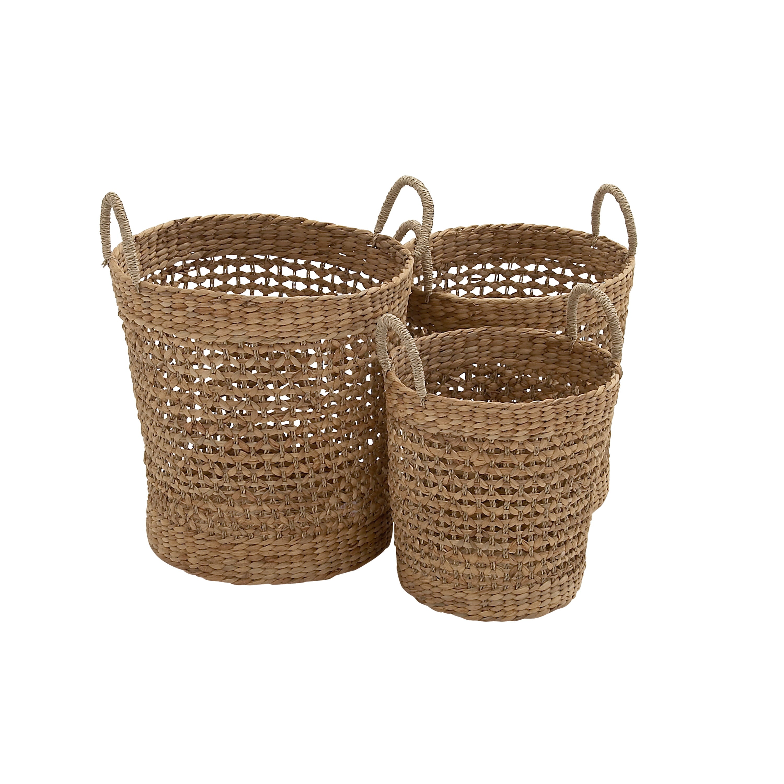 DecMode Coastal Brown Seagrass Woven Storage Basket, Set of 3 21