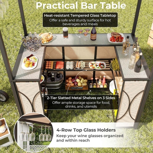 Costway 3 PCS Patio Bar Set with Tempered Glass Bar Table Metal