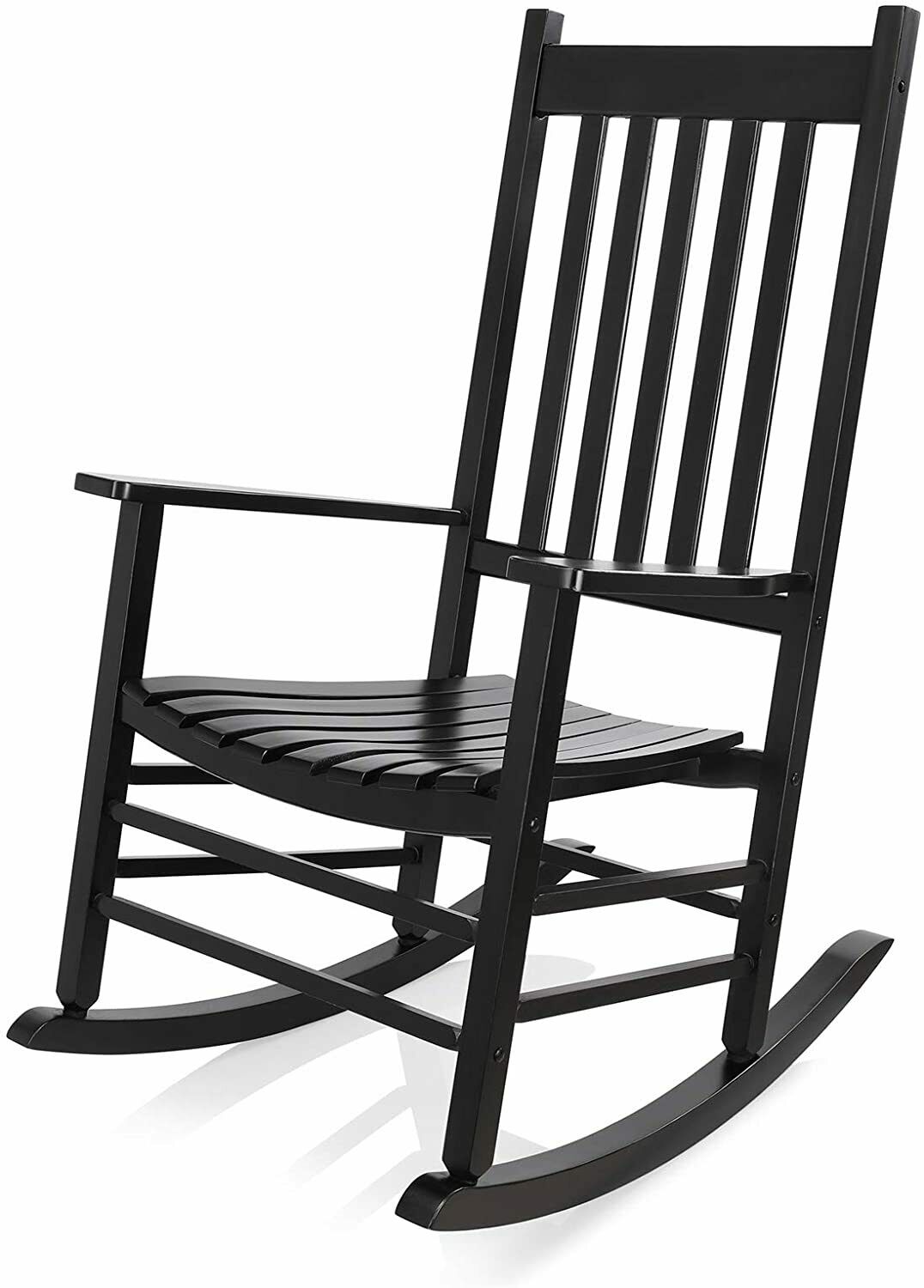 BAHOM Wooden Rocking Chair,Large Porch Rocking Chair for Garden, Balcony Black