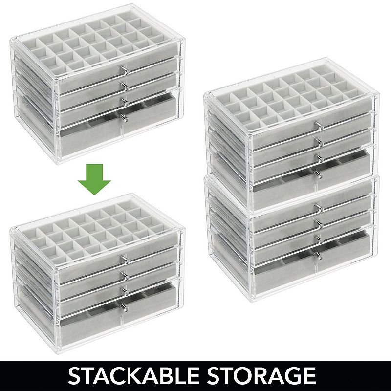 mDesign Plastic Jewelry Box， 4 Removable Storage Organizer Trays