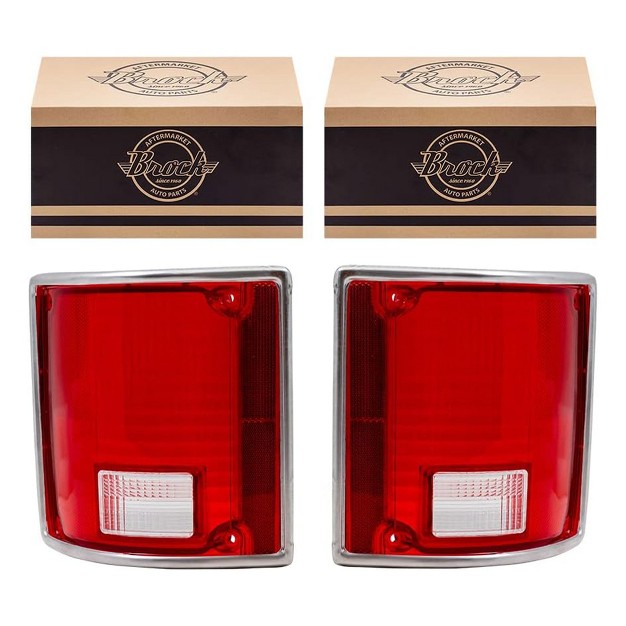 Brock Driver Passenger Seat Replacement Tail Lights Lamp Lens Set With Chrome Trim For 1973 To 1991 Gmc Pickup jimmy suburban And Chevrolet Blazer