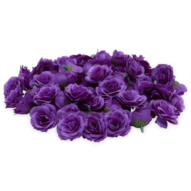 Bright Creations 75 Pack Purple Flowers For Crafts 2 Inch Stemless Silk Cloth Roses For Wall Decorations Wedding Receptions Spring Decor