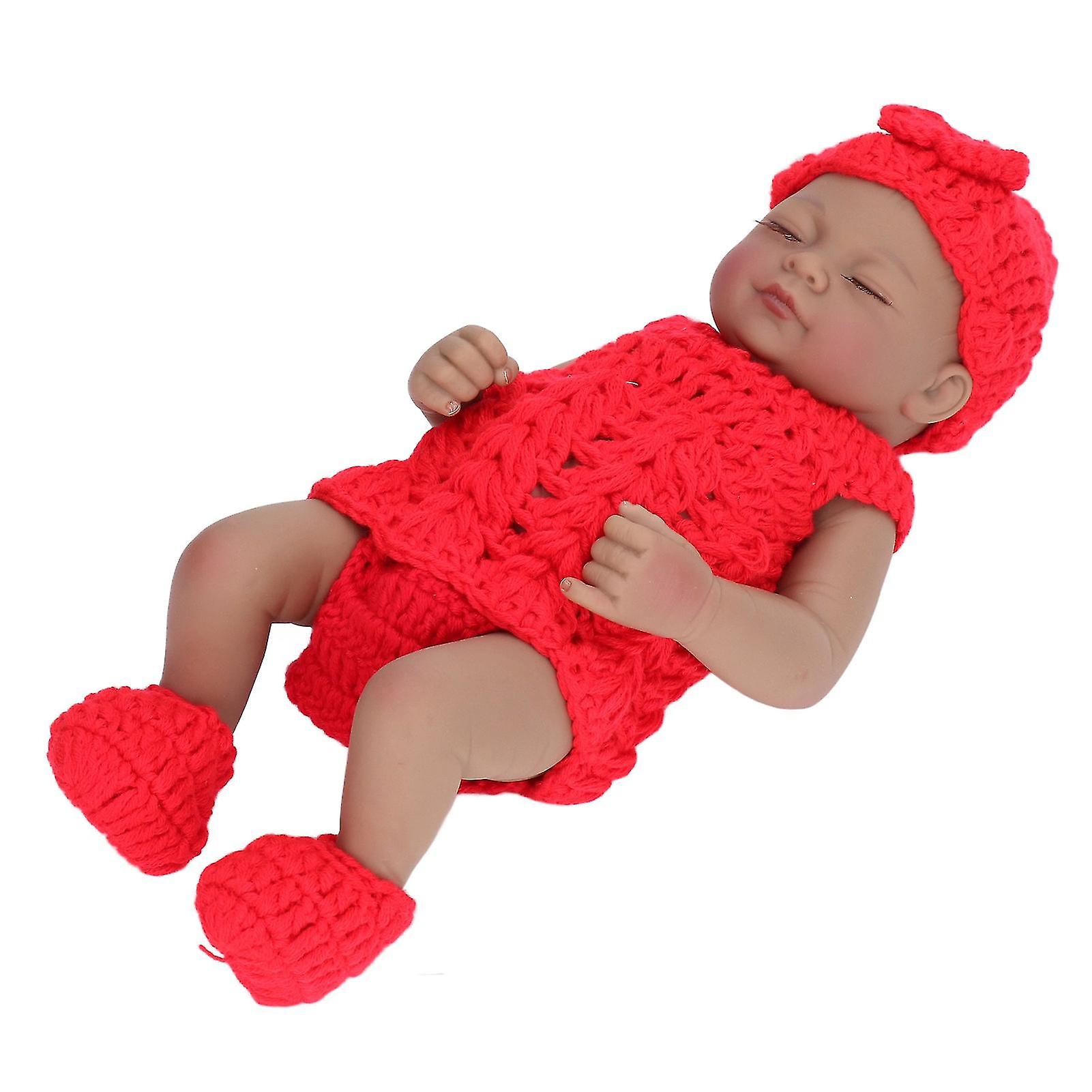 Lifelike Baby Doll 10 Inch Soft Silicone Newborn Boy Infant Doll with Beautiful Clothes Children ToyRed Clothes with Shoes