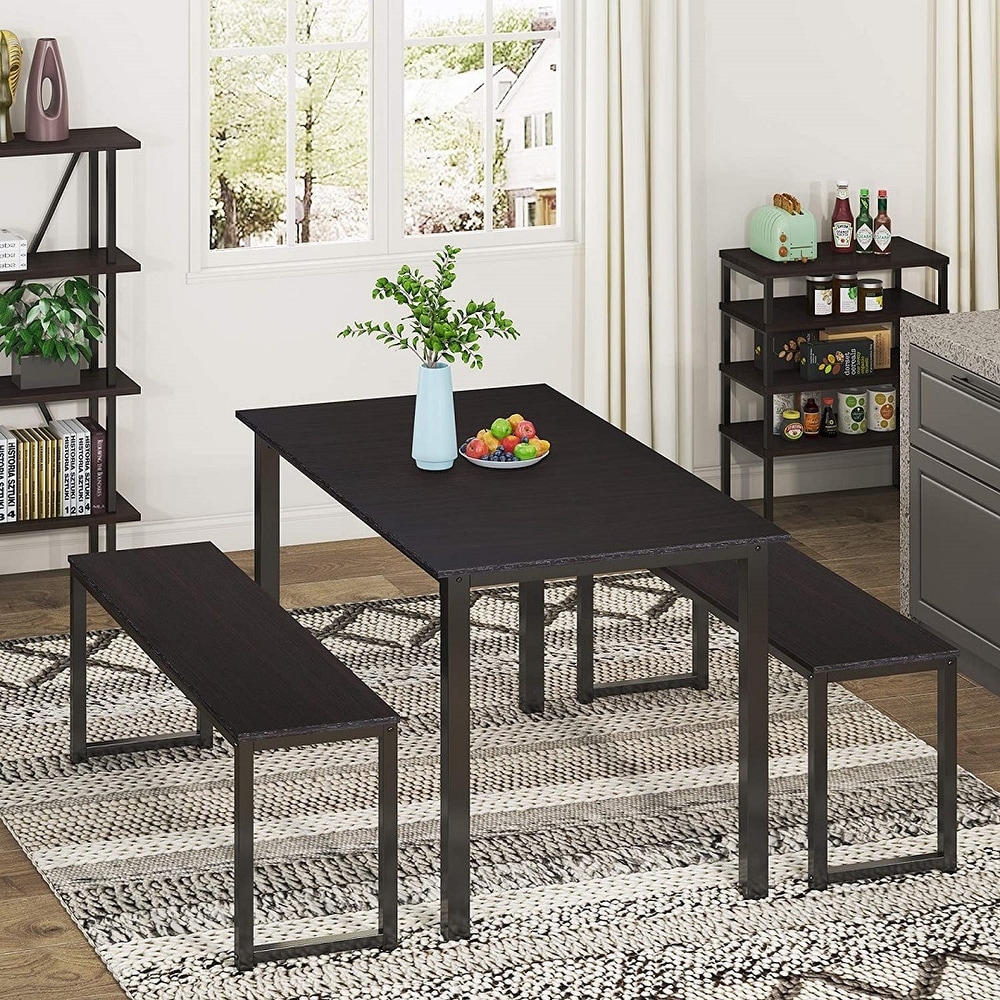 HOMURY 3 Piece Dining Table Set with Two Benches