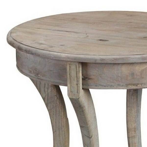 Farmhouse Wooden Side Table with Scrolled Legs and Turnip feet， Taupe Brown