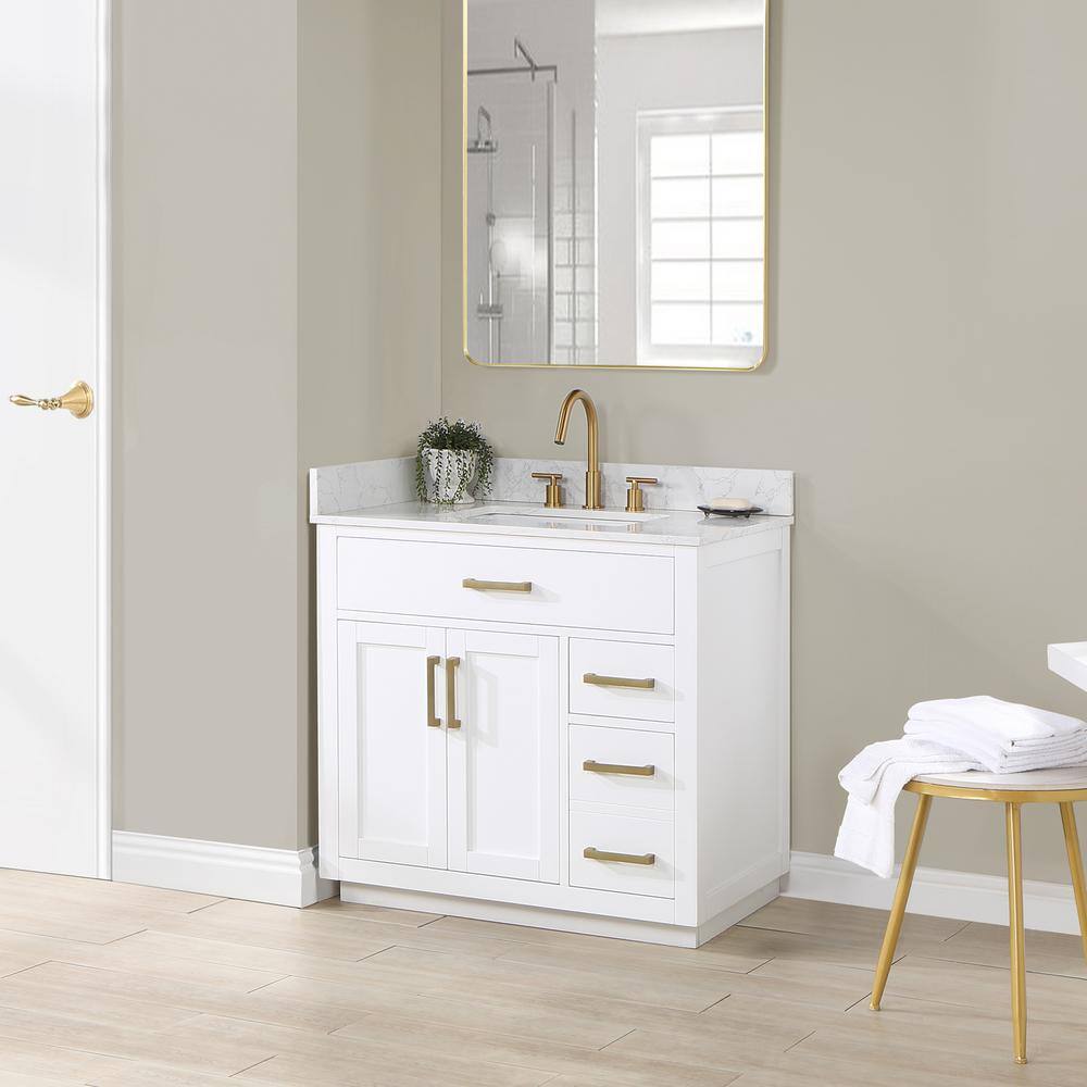 Altair Gavino 36 in. W x 22 in. D x 34 in. H Bath Vanity in White with Grain White Composite Stone Top 557036-WH-GW-NM