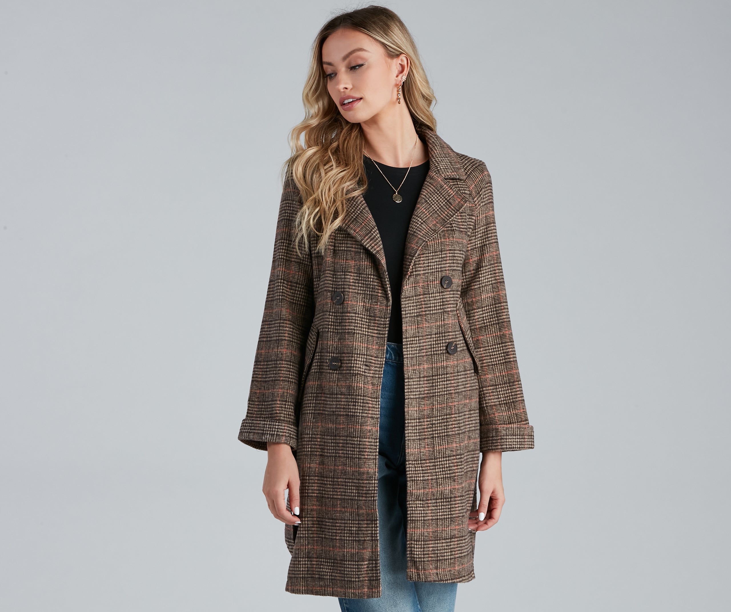 Uptown Plaid Trench Coat