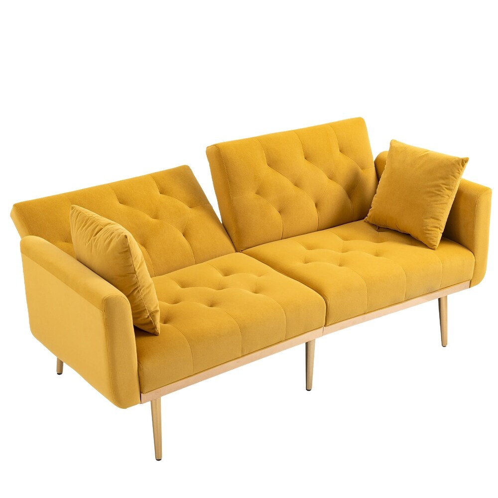 2 in 1 Folding Loveseat Sleeper Mustard Velvet Recliner Sofa Bed