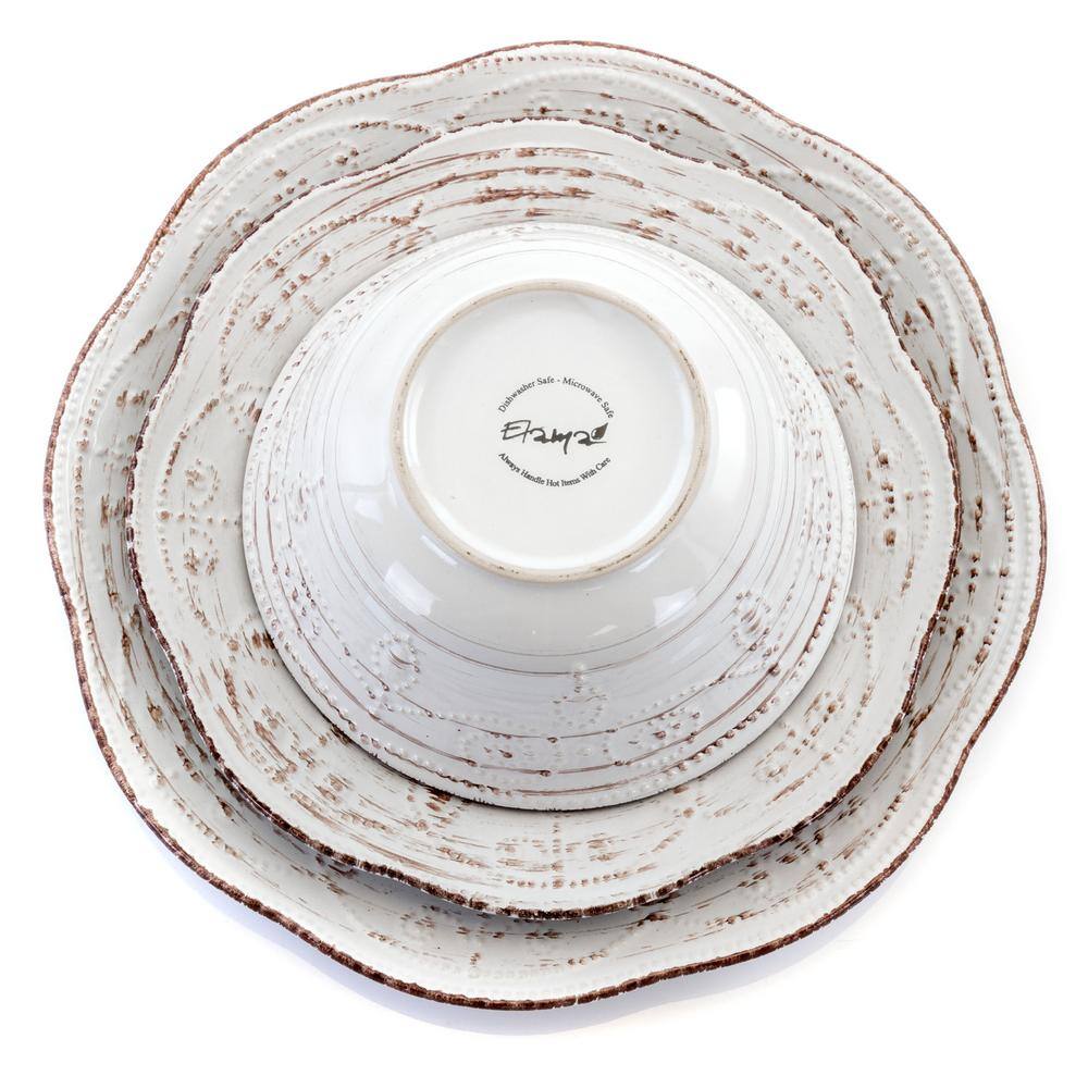 Elama Rustic Birch 16-Piece Casual White Stoneware Dinnerware Set (Service for 4) 985113618M