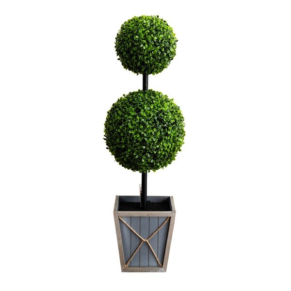 3' UV Resistant Double Ball Boxwood Topiary with Lights in Planter