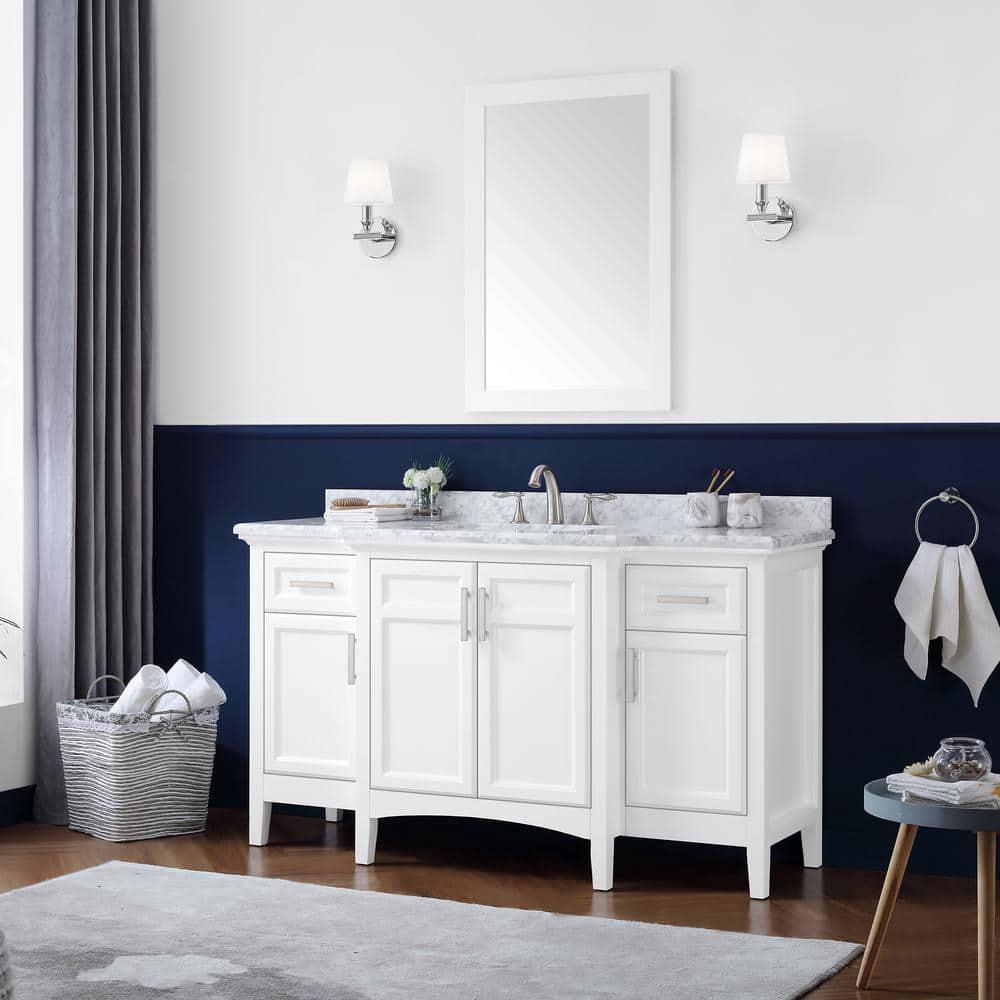 Home Decorators Collection Sassy 60 in W x 22 in D x 35 in H Bath Vanity in White with Marble Vanity Top Single Sink in Carrara White