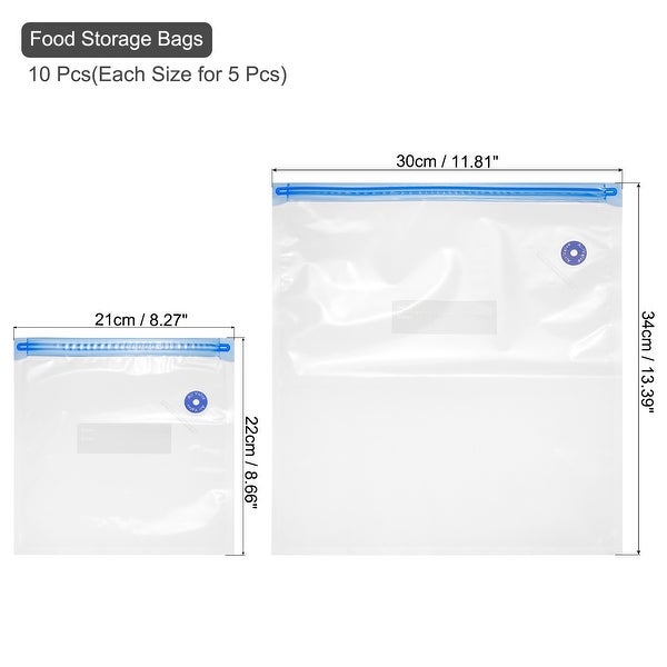 10pcs Sous Vide Bags Reusable Vacuum Food Sealer Bag 22cm x 21cm，34cm x 30cm - White