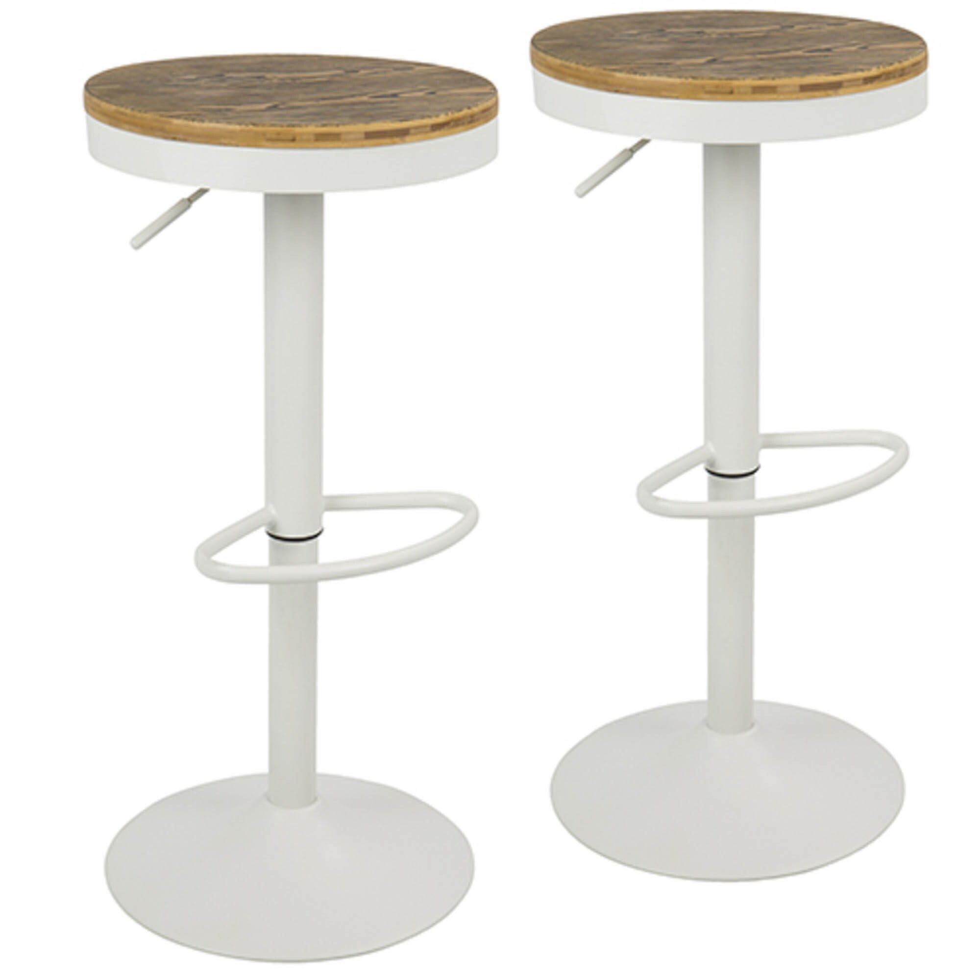 Lumisource Dakota Industrial Adjustable Barstool with Swivel in White - Set of 2 - 15