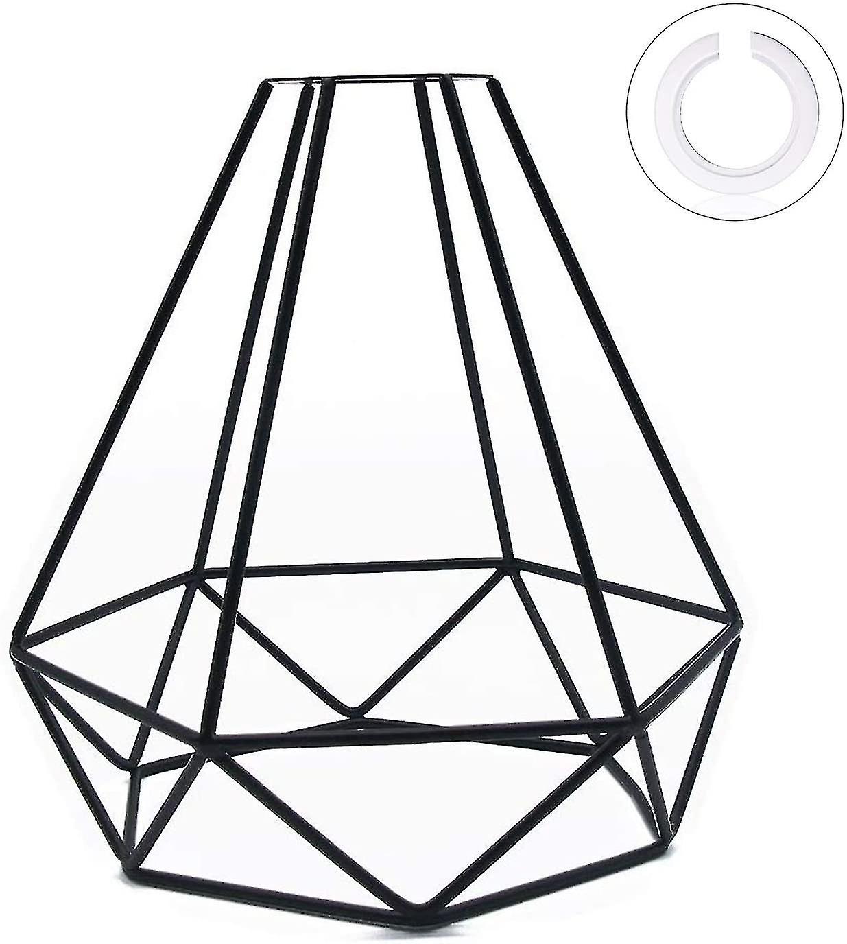 2pcs Vintage Metal Lamp Shade Retro Industrial Diy Black Bird Cage Geometric Lampshade Reducer Ring