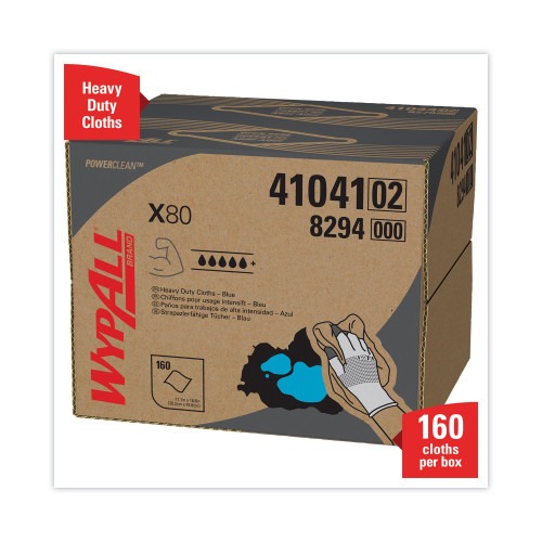 WypAll Power Clean X80 Heavy Duty Cloths， 11.1 x 16.8， Blue， 160 Wipers/Carton (41041)