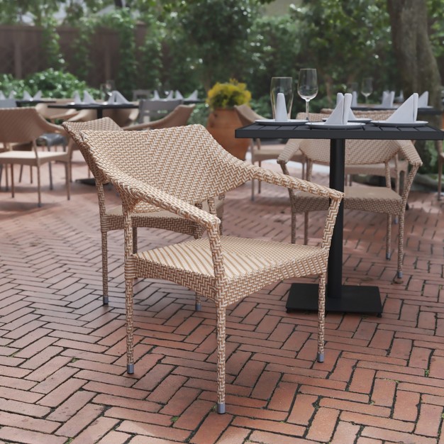 Flash Furniture Jace Set Of 2 Commercial Grade Stacking Patio Chairs All Weather Pe Rattan Wicker Patio Dining Chairs