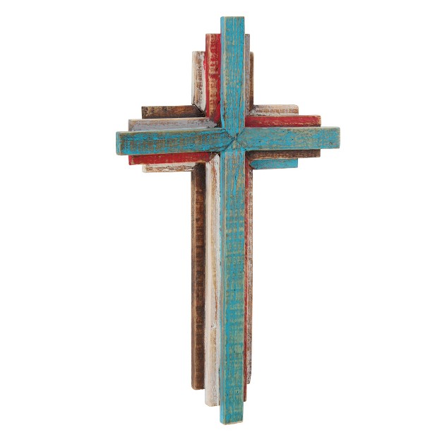 X 8 5 quot Rustic 3d Wooden Wall Cross Brown blue Stonebriar Collection