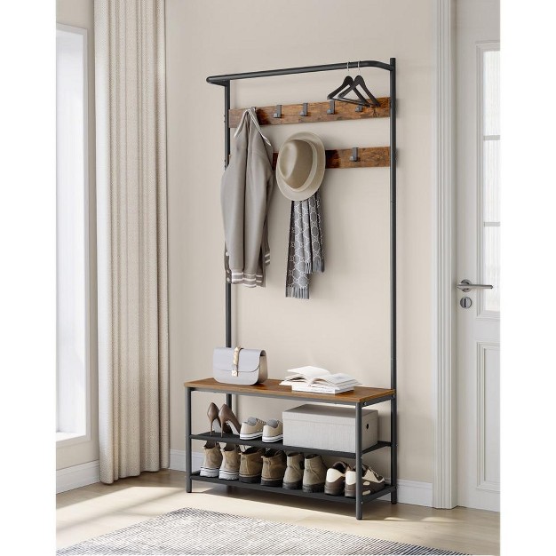 Vasagle Coat Rack With Shoe Storage Hall Tree Rustic Brown And Black