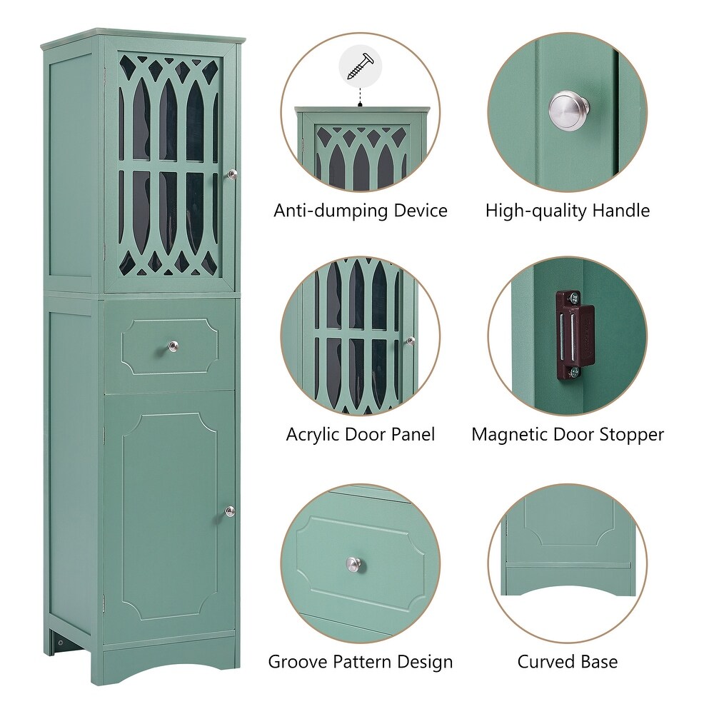 Tall Bathroom Cabinet Freestanding Linen Tower Storage Cabinet  Floor Shelving Storage Cabinet with Adjustable Shelf and Doors