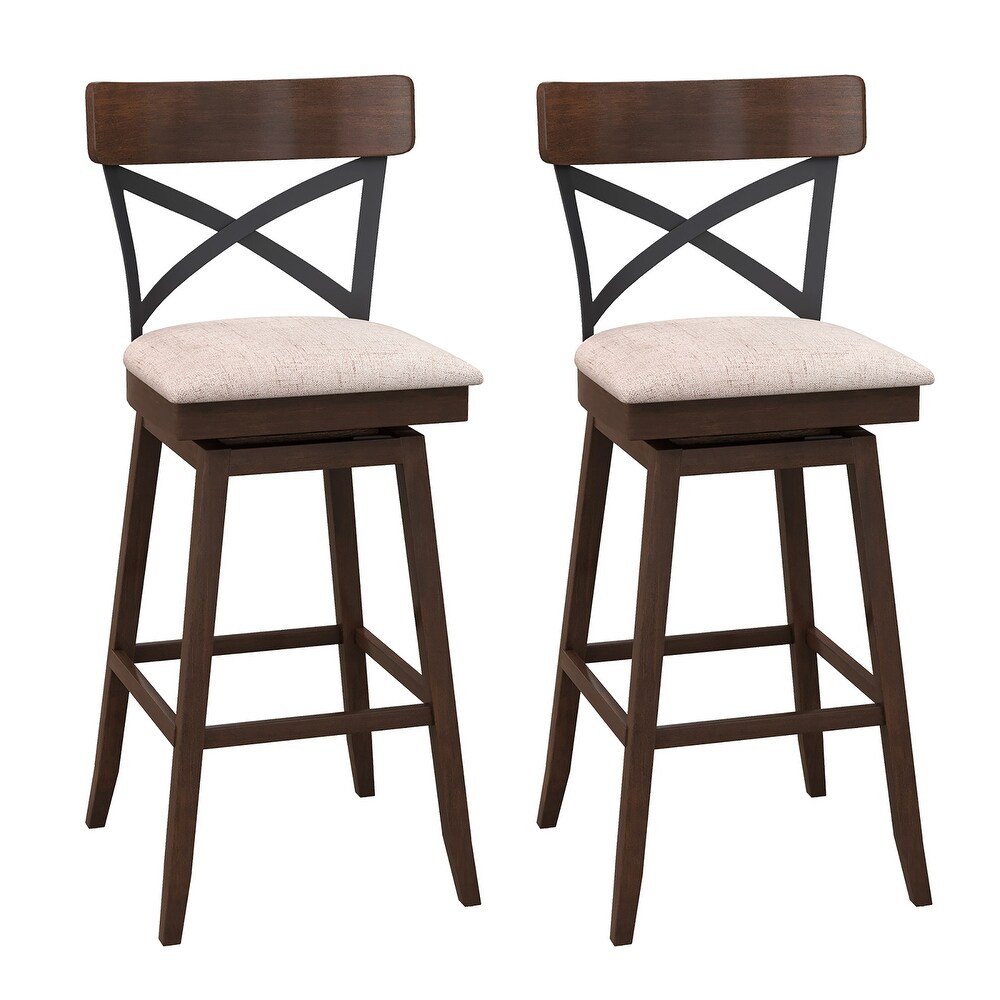 Costway Set of 2 Wooden Swivel Bar Stools Upholstered Counter Height