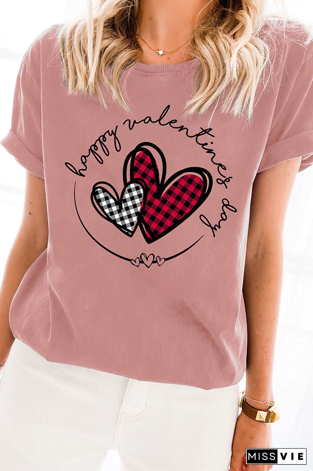 Happy Valentine's Day Graphic Tee Women Wholesale Short Sleeve T shirts Top