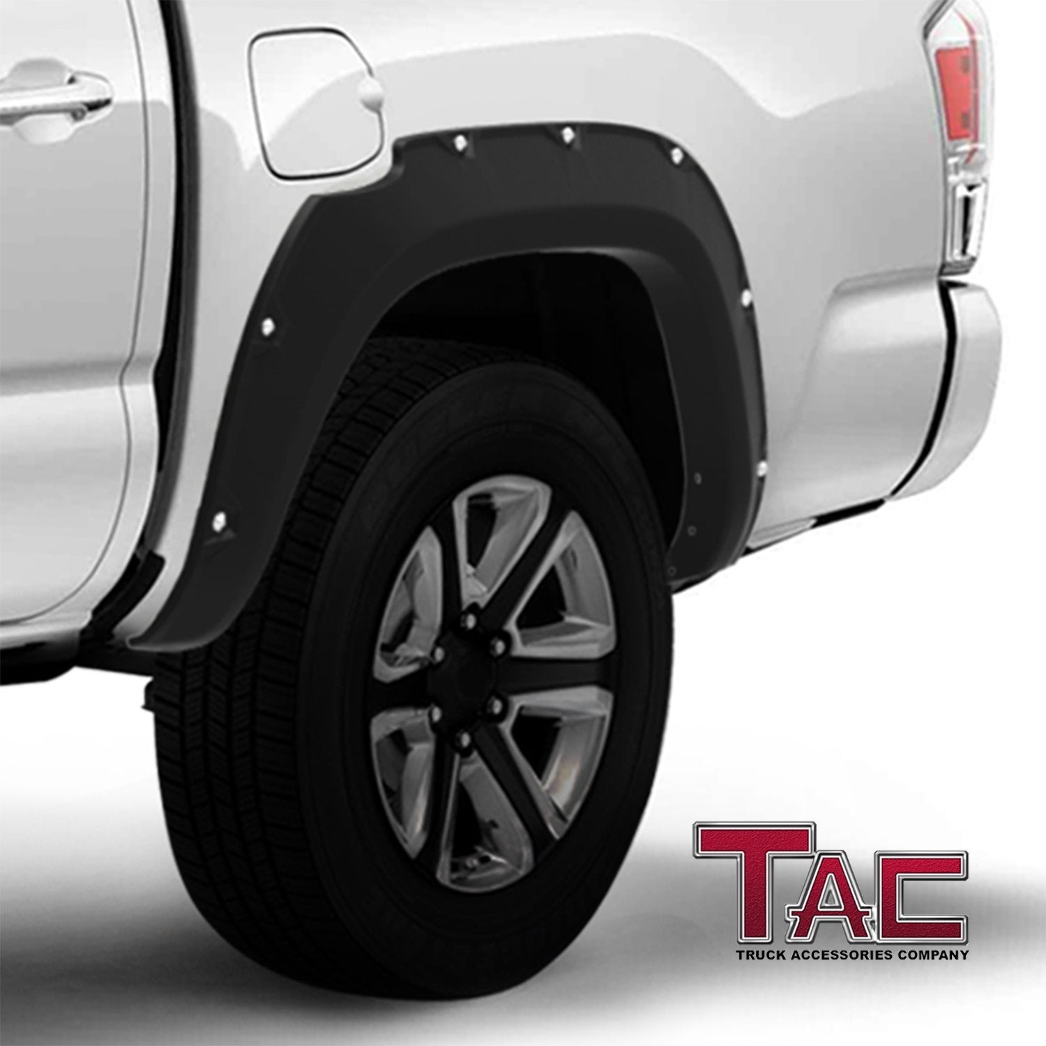 TAC Fender Flares Cover Fit 2016-2023 Toyota Tacoma Truck Off-road 4pcs Matte Black Smooth Front and Rear Pocket Rivet Style Pickup All Beds (Single Rear Wheel only)