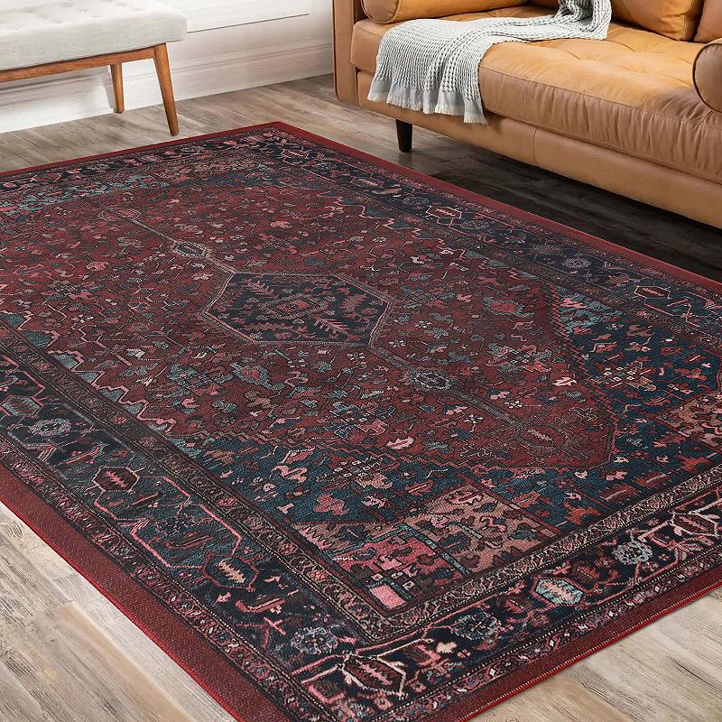 Superior Floral Pattern Bordered Washable Indoor Rug