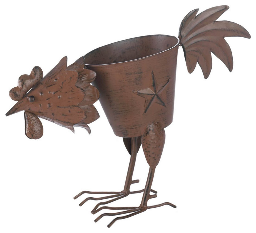 Pecking Rooster Planter   Farmhouse   Outdoor Pots And Planters   by Virventures  Houzz