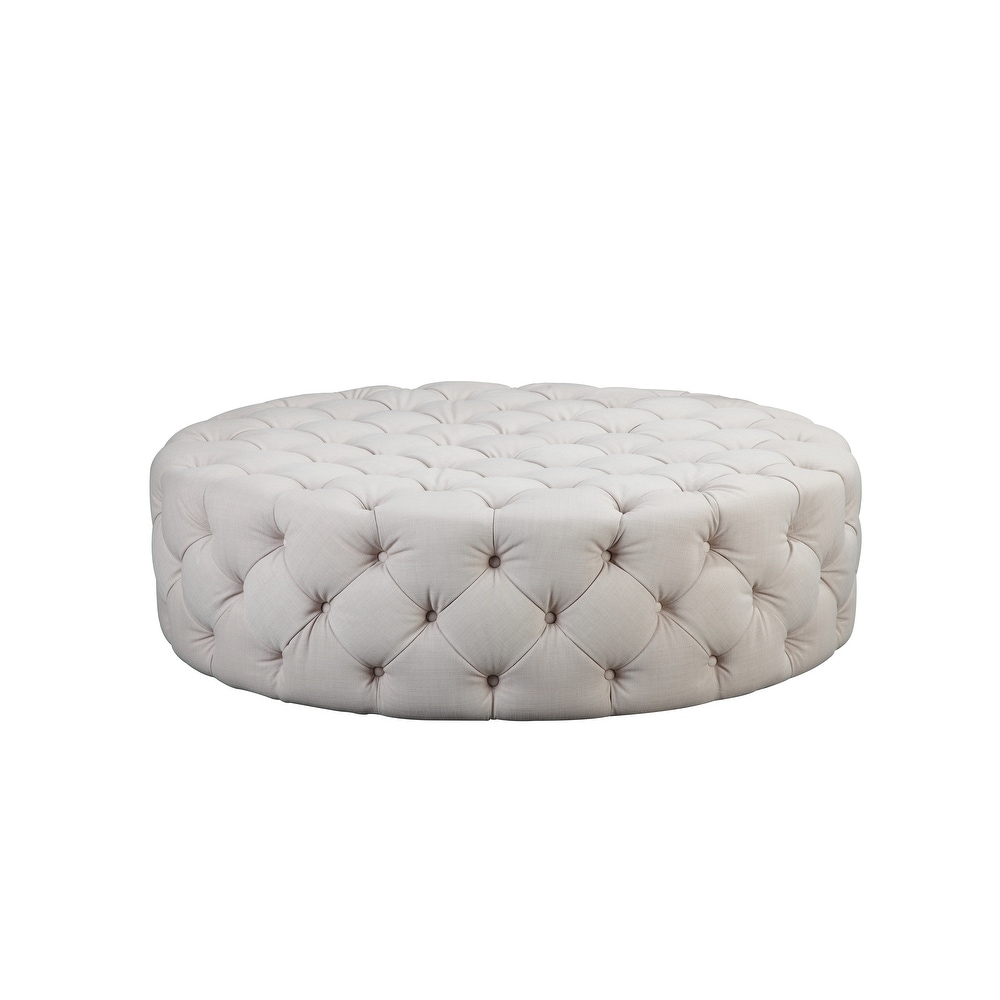 Jasper Round Ottoman in Beige Fabric