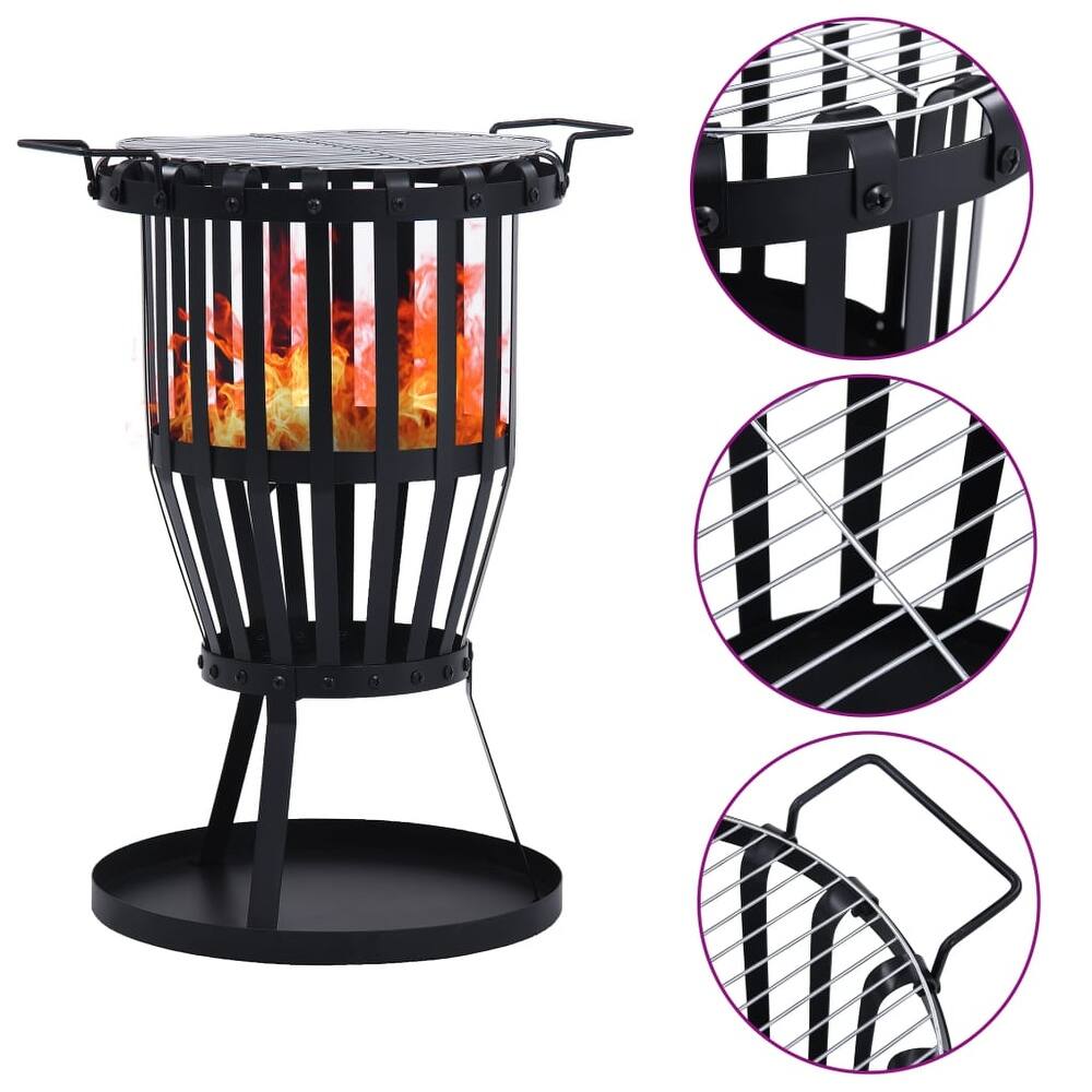 vidaXL Garden Fire Pit Basket with BBQ Grill Steel 19\