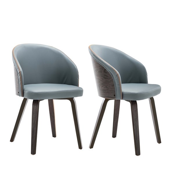 Maynau PU Leather and Wood Upholstered Dining Arm Chairs (Set 2)