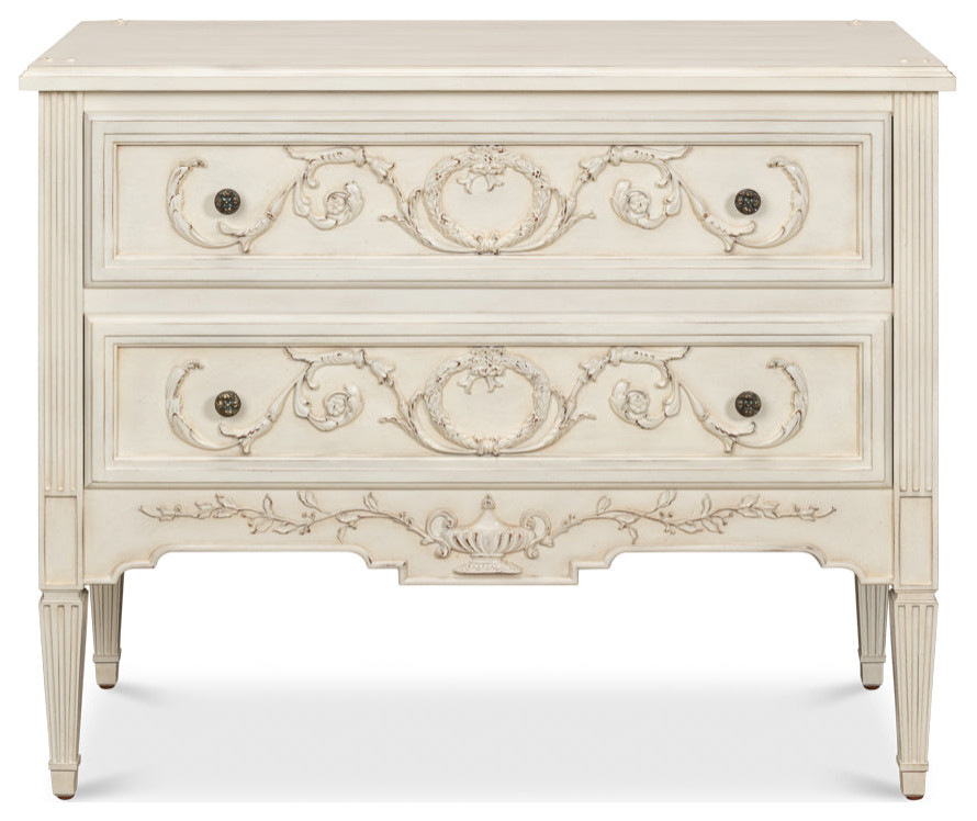 Antoinette Chest Of 2 Drawers Distressed White   Traditional   Accent Chests And Cabinets   by Sideboards and Things  Houzz