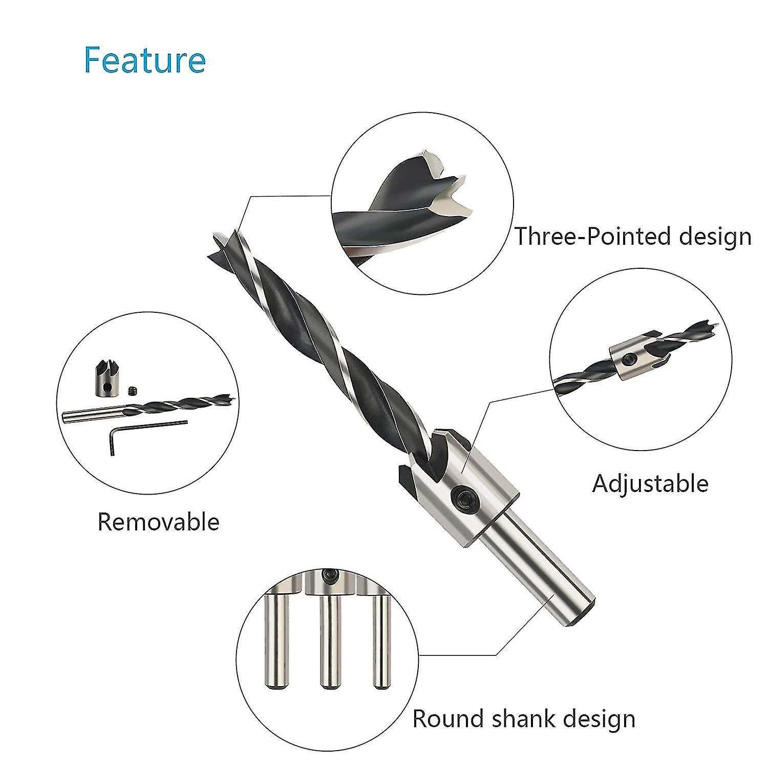 9 Pcs Countersink Drill Bit  Woodworking Chamfer Counter Bit Set 3/4/5/6/7/8/10mm Steel Carpentry Reamer With Hex Wrench For Plastic Wood Diy Wood