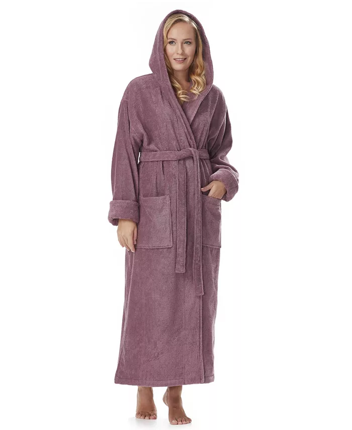 ARUS Women's Organic Hooded Full Length Turkish Cotton Bathrobe