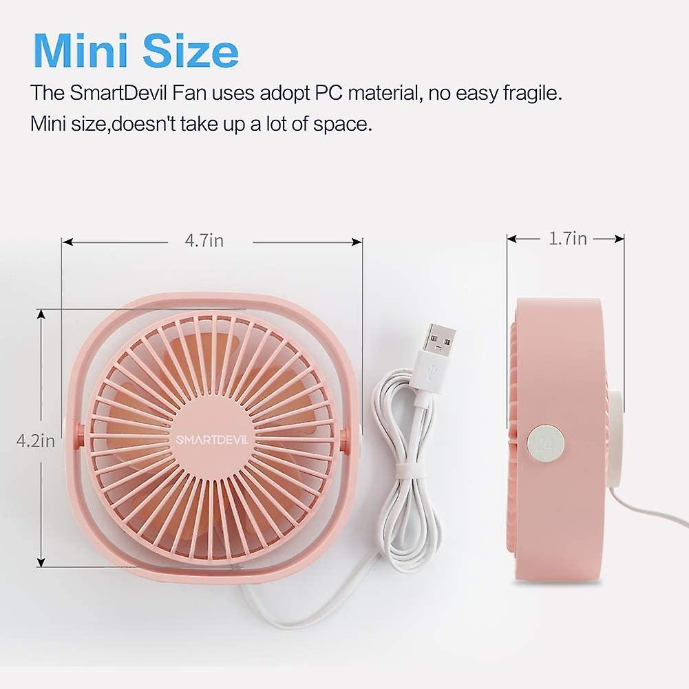 Small Personal Usb Desk Fan， 3 Speed Usb Powered Portable Desk Fan， Strong Wind， Quiet Operation， For Outdoor Travel In Home Office Car (cherry Pink)