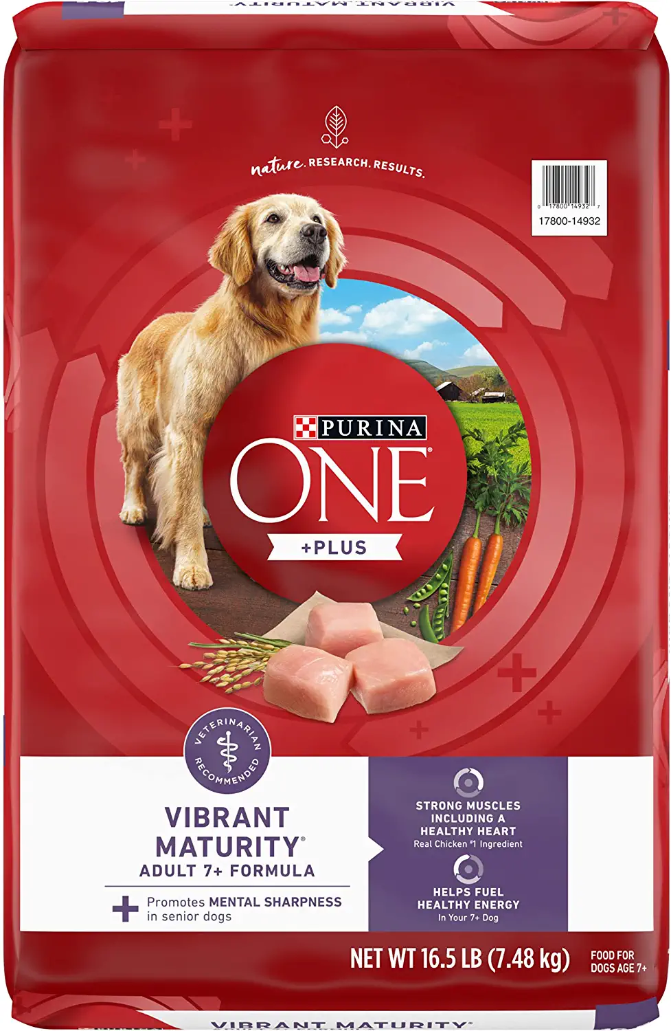 Purina ONE High Protein Senior Dry Dog Food， +Plus Vibrant Maturity Adult 7+ Formula - 16.5 lb. Bag