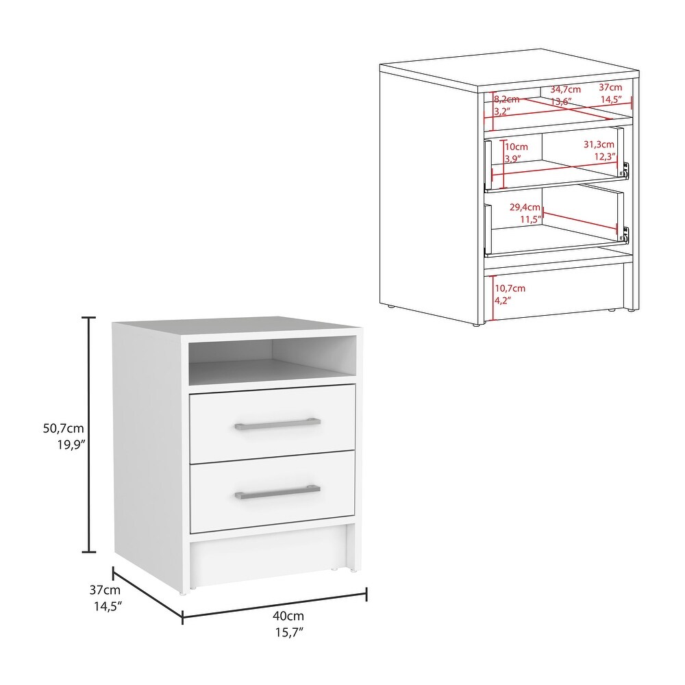 TUHOME Eter 2 Drawer Nightstand End Table with Metal Handles and Open Shelf